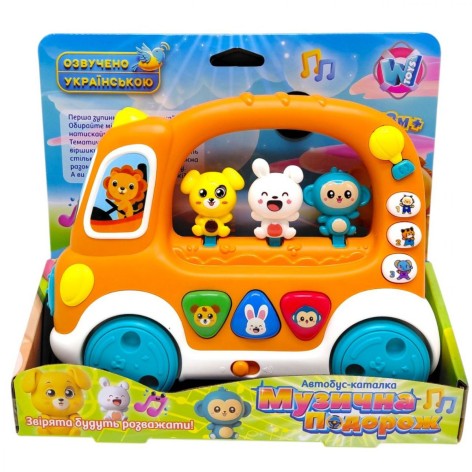 Автобус-каталка (регулировка громкости, стишки, 6 сказок, звуки, подсветка, мелодии, подвижные элементы, песни) укр