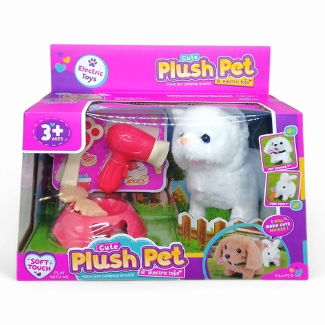 Улюбленець “Котик Plush Pet” на батарейках, звук, рух лапками, головою і хвостиком, мисочка, фен, гребінець, кісточка, в коробці  (вид 2)