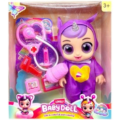 Кукла резиновая "Cry Baby" высота 25 см (говорит, смеется, плачет, съемная одежда, подвижные конечности, бутылочка, пустышка, аксессуары) ФИОЛЕТОВАЯ