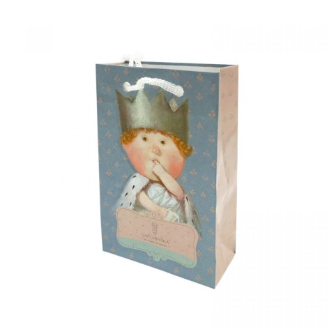 Пакет бумажный 8*12*3.5 МАЛЬЧИК ЦАРЕВИЧ-СЕРЫЙ