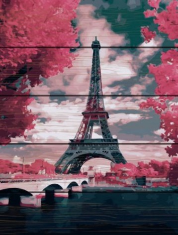 Картина по номерам на дереве "Лиловый Париж"