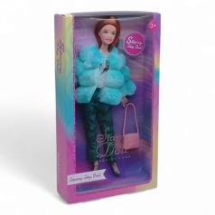 Лялька шарнірна, у шубі, шатенка