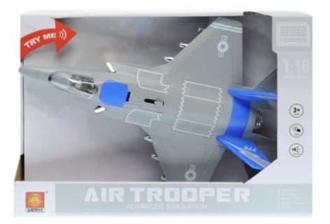 Инерционный самолёт истребитель "Air Trooper", звук, свет (синий)