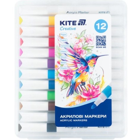 Маркеры акриловые "Jumbo Kite Creative" 12 цветов