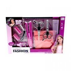 Набор парикмахера QY 014 (36) стайлер на батарейках, расческа, ножницы, фартук, бигуди, в коробке