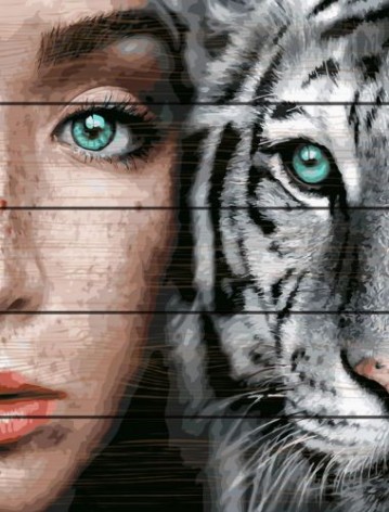 Картина за номерами на дереві "Дівчина та тигр"