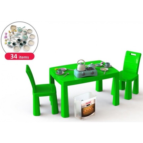 Игровой набор DOLONI Кухня детская (34 предмета, стол и 2 стульчика)