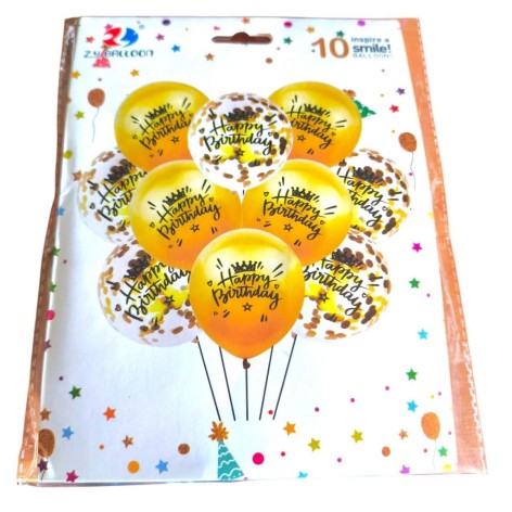 Набір повітряних кульок "Happy birthday" 10шт*30см золоті