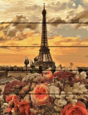 Картина за номерами на дереві "Захід сонця в Парижі"
