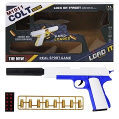Пистолет "Colt M1911" с патронами, бело-синий