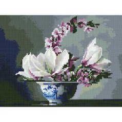 Алмазная мозаика "Магнолия и цвет яблони"