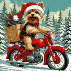 Картина по номерам "Песик в шапке" 30х30 см