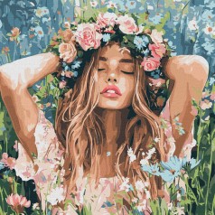 Картина по номерам "Девушка с веночком в поле" 40х40 см