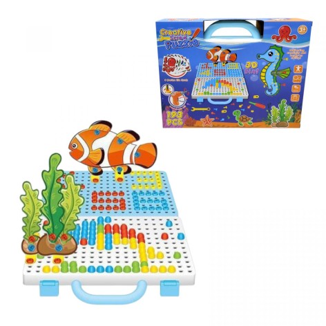 Мозаика Подводный мир, 193 элемента, шуруповерт на батарейках, гаечный ключ, отвертка, в коробке