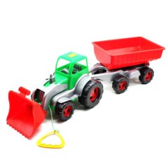 Трактор с ковшем и прицепом (зеленый)