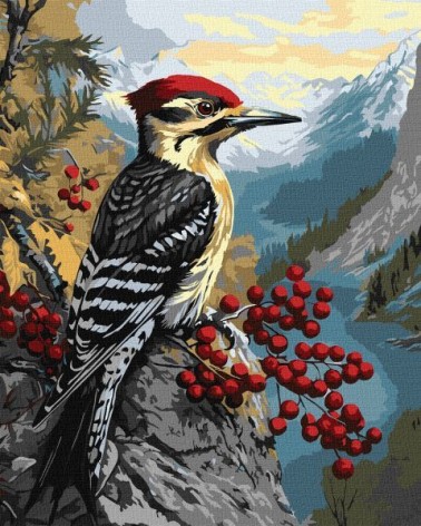 Картина по номерам - "Дятел на калине" ©art_selena_ua, 40х50см