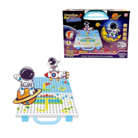 Мозаика "Космос", 193 элемента, шуруповерт на батарейках, гаечный ключ, отвертка, в коробке