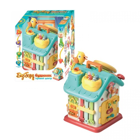 Дом бизиборд, ОСВУЧЕНИЕ УКРАИНСКИМ ЯЗЫКОМ, 15 сказок, 15 песен, 10 скороговорок, руль, застежки, замки, "Накорми птичку", в коробке