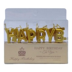 Свечи для торта "Happy Birthday" золото