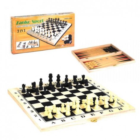 Уценка. Шахматы деревянные  3 в 1 - дырка в картоне в упаковке сбоку
