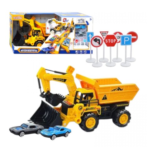 Экскаватор-паркинг с металл.машинками(2шт.) и аксес.батар.муз.свет.кор.49,6*17*21,5 см.