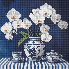 Алмазная мозаика "Орхидея в фарфоре" 40х40 см