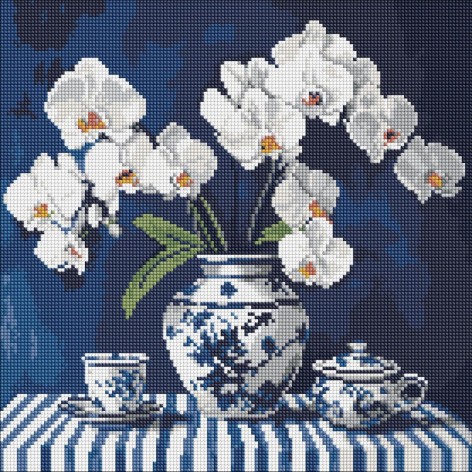 Алмазная мозаика "Орхидея в фарфоре" 40х40 см