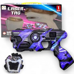 Пістолет "Laser Tag" (сенсорна мішень, набір на 1 гравця, електронне табло,  підсвічування, озвуч. англ. мовою) синій