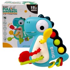 Погремушка "Динозавр" (поп-ит, резиновые прорезыватели и элементы для перетаскивания) (БИРЮЗОВЫЙ)