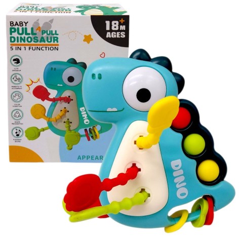 Погремушка "Динозавр" (поп-ит, резиновые прорезыватели и элементы для перетаскивания) (БИРЮЗОВЫЙ)