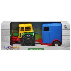 Трактор с прицепом для лошади желтый+синий