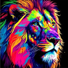 Картина по номерам на черном фоне "Цветной могучий лев" 40х40