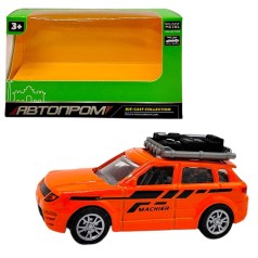 МАШИНА АВТОПРОМ С БОГАЖНИКОМ НА КРЫШЕ (металлическая) ОРАНЖЕВАЯ