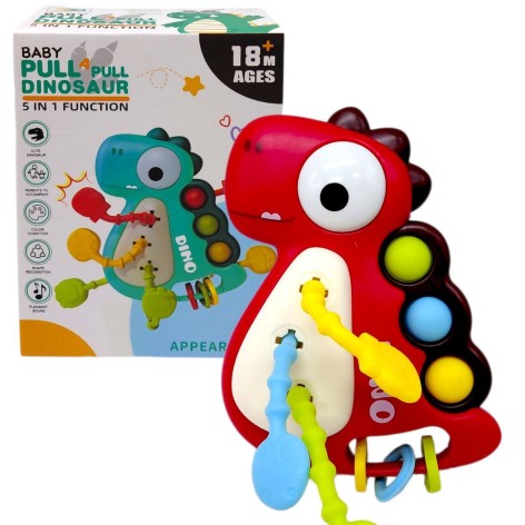 Погремушка "Динозавр" (поп-ит, резиновые прорезыватели и элементы для перетаскивания) (КРАСНЫЙ)