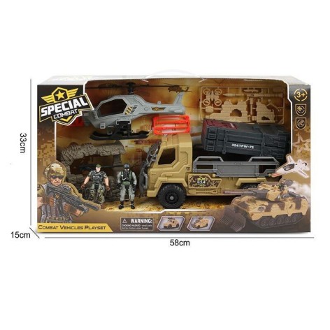 Військовий набір G 3109-58 машина з запускачем, гелікоптер, 2 фігурки військових, рухомі частини, зброя, укриття, в коробці