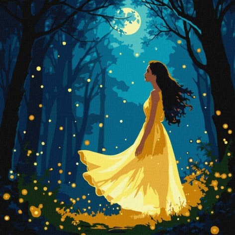 Картина по номерам - Девушка среди светлячков с красками металлик extra 30х30 см.