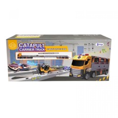 Трейлер-трек "Строительная спецтехника" размер 38х10.5х15 см, длина трека 135 см, механический запусник, подсветка, звук, 2 металлопластиковые модели, 6 пластиковых моделей, в коробке