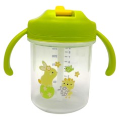 Детский поильник с трубочкой, 280 мл (ПРОЗРАЧНЫЙ, ЗЕЛЕНЫЕ РУЧКИ)