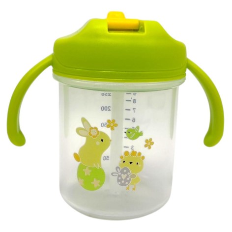 Детский поильник с трубочкой, 280 мл (ПРОЗРАЧНЫЙ, ЗЕЛЕНЫЕ РУЧКИ)