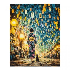 Картина по номерам Японская ночь. Девушка с котом 40*50 см