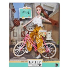 Кукла "Emily" на велосипеде с питомцем