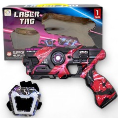 Пістолет "Laser Tag" (сенсорна мішень, набір на 1 гравця, електронне табло,  підсвічування, озвуч. англ. мовою) червоний