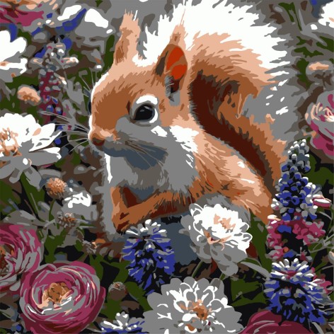 Картина по номерам "Белка среди цветов" 30х30 см
