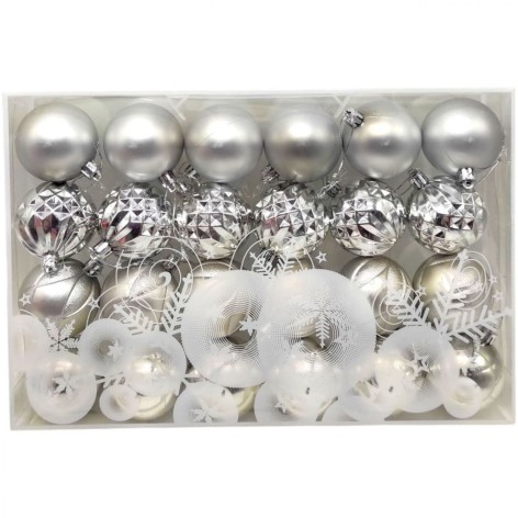 Новогодние украшения шарики, 18 штук, (СЕРЕБРЯНЫЕ)