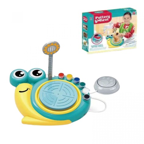 Набор для гончарства "Улитка" электрический круг для гончарства, от сети, глина, инструменты, краски, палитра, кисточки, фартук, в коробке