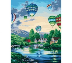 Картина по номерам "Сельский пейзаж: воздушные шары"