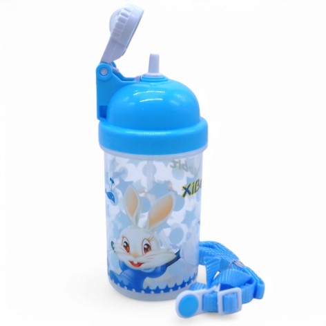 Пляшечка-поїлка з соломинкою і ремінцем, мікс блакитна