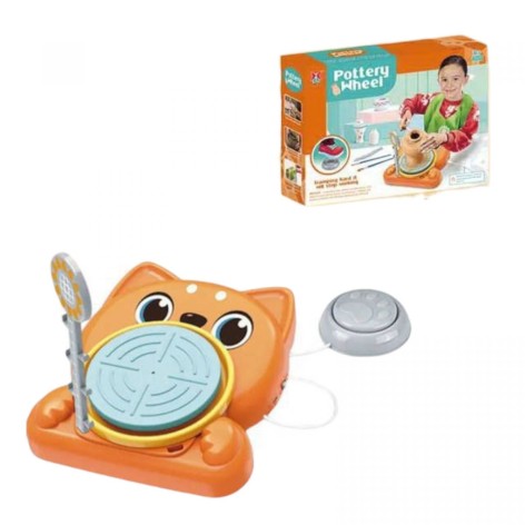 Набор для гончарства "Кот" электрический круг для гончарства, от сети, глина, инструменты, краски, палитра, кисточки, фартук, в коробке