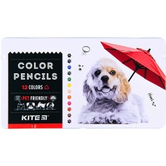 Карандаши цв. трехгр.,12шт., мет. пенал Kite Dogs