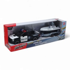 Машина "Полиция с прицепом и катером", свет, звук